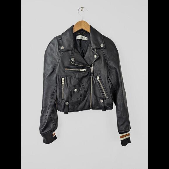 COACH 1941 Women's Sz XS 0 Black Leather Baseball Motorcycle Jacket Italy